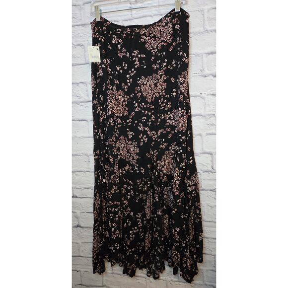Free People backseat glamour maxi skirt black floral boho size 12 - Picture 3 of 8